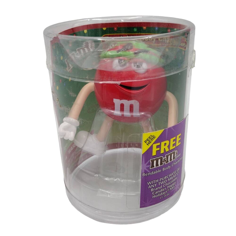 M&M's Red Christmas Bendable Body Character Toy Holiday Collectible NEW